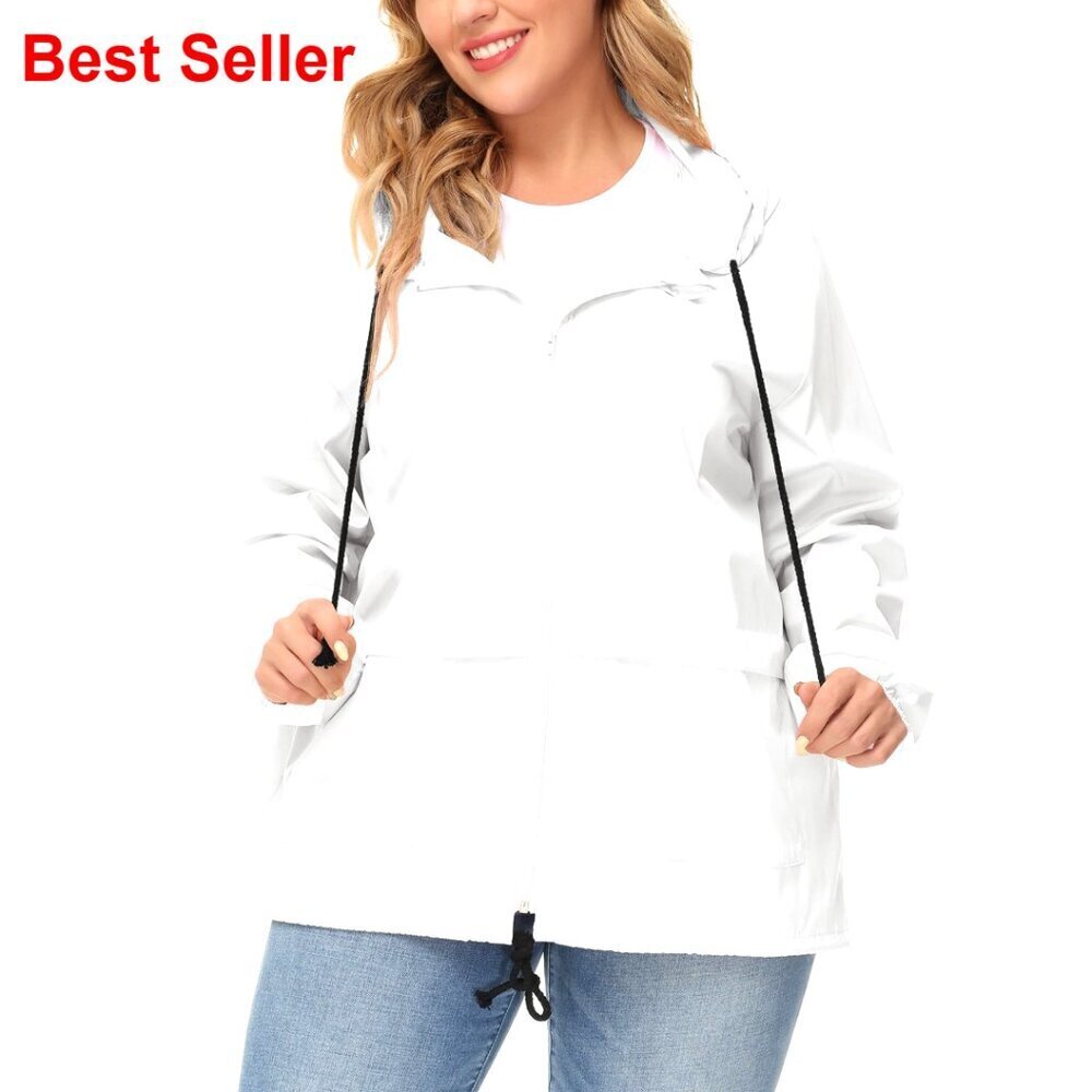 Plus Size Waterproof Rain Jacket Packable Hooded Windbreaker